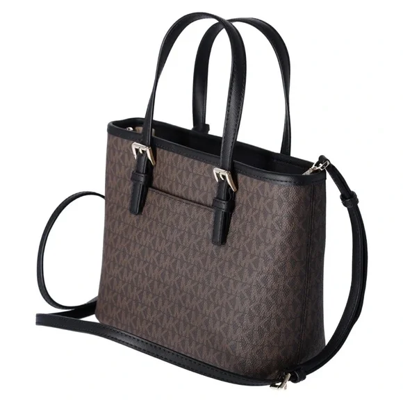 Michael Kors Jet Set XS Carryall Tote Crossbody Brown MK Logo Signature Black - Picture 10 of 11